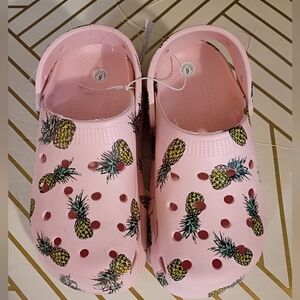 Pineapple Print Pink Clogs for Women